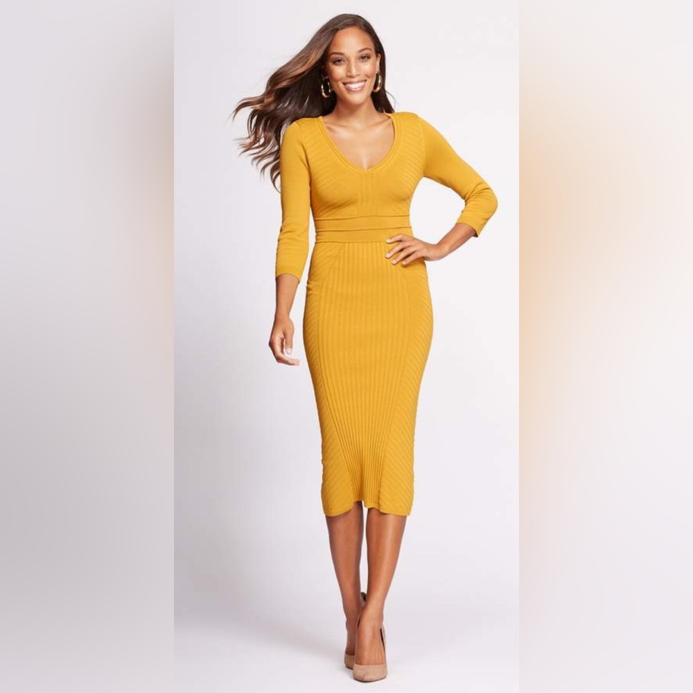 Gabrielle Union Mustard Long Sleeve Dress